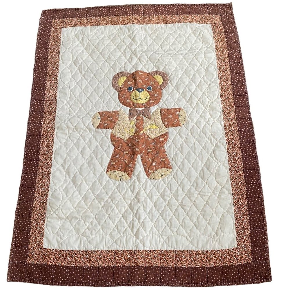 Applique brown bear quilt handmade screen print Cranston Print Works vintage